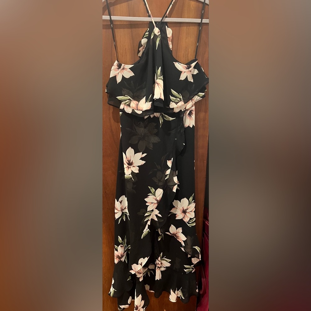 Lulu’s Divine Desire Black Floral Halter Midi Dress